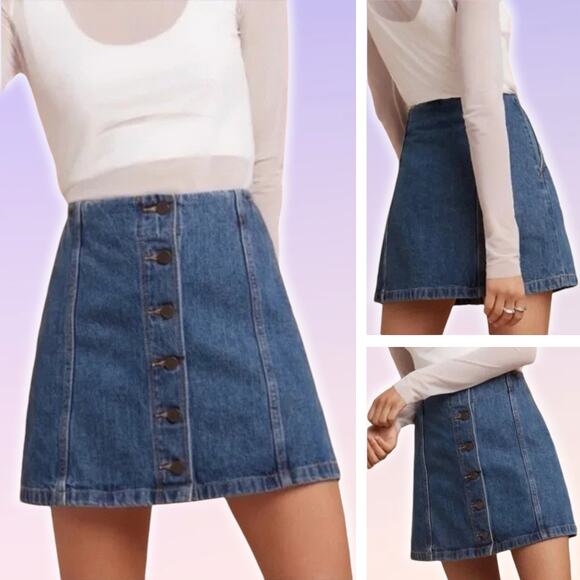 Aritzia Dresses & Skirts - WILFRED FREE Aritzia Ahrens Button Front Mini A-Line Denim Skirt Sz 4